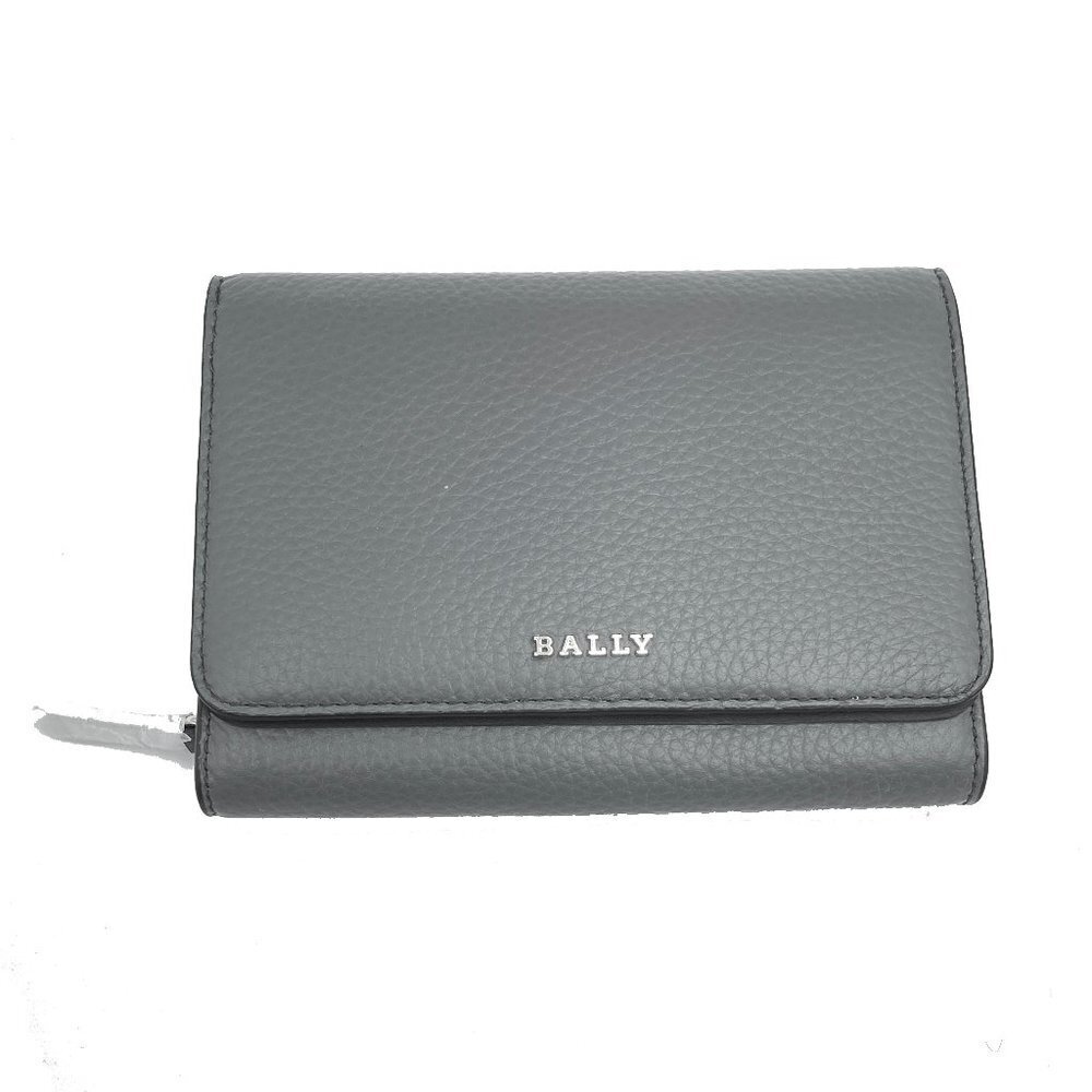 Bally Woodi Gray Pebbled Leather Bifold Wallet
